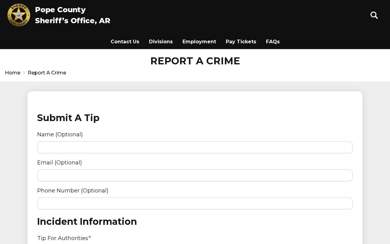 Pope County Sheriff report and tip page